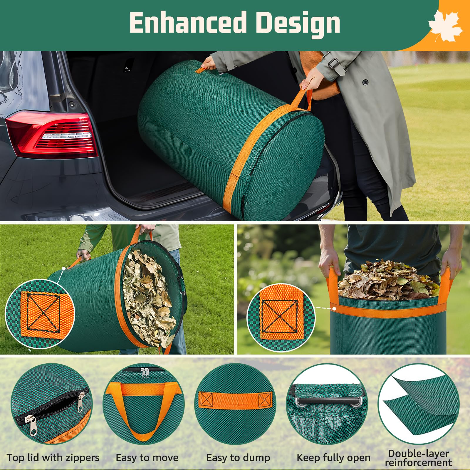 Enbagold 3x 120L Gartenabfallsäcke - Selbststehend Mit Griffen, Für Laub & Grünschnitt