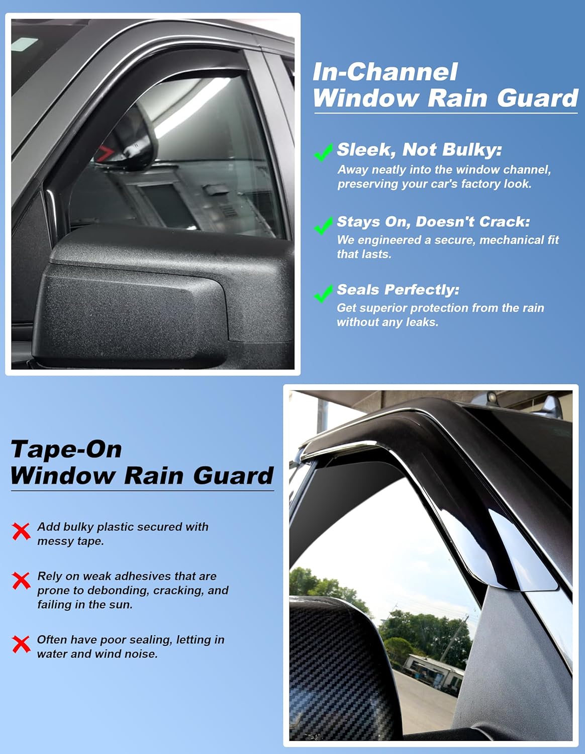 in-Channel Window Rain Guards Fit for Chevy Silverado 1500 & GMC Sierra 1500 Crew Cab 2019-2026 Extra Durable Window Deflectors Window Vent Visors Truck Vent Shades Exterior Car Accessories