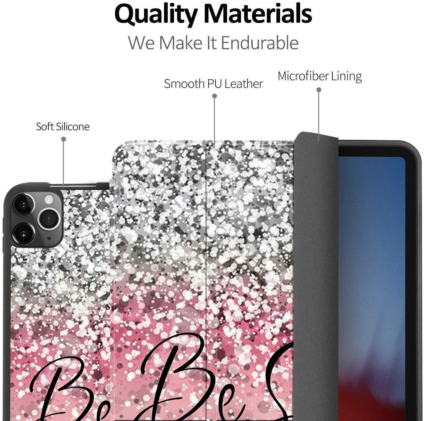 for iPad Pro 12.9 Case 4th Generation 2020 & 2018,Pencil Holder Auto Sleep/Wake Back Smart Soft TPU Case Cover for iPad Pro 12.9" 4th Gen,Pink Bible Verse Psalm 46:10