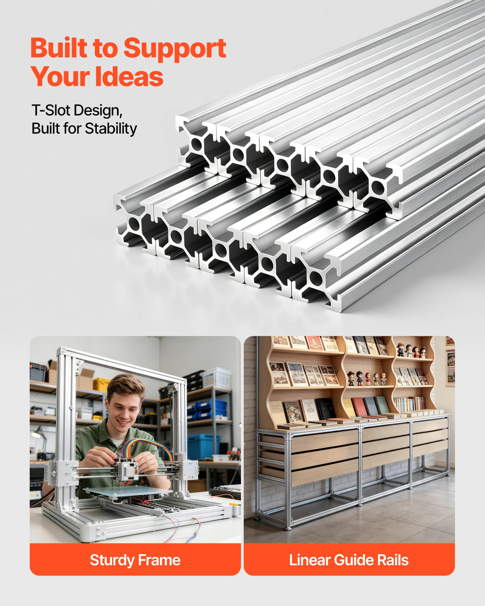 VEVOR 2020 Aluminium Profile 10 Stk. 122 cm, Eloxierte T-Nut-Aluprofile nach EU-Standard, Hochfestes Strangpressprofil, Aluminiumschiene für 3D-Druckerteile, CNC-DIY-Werkbänke und Montage, Silber