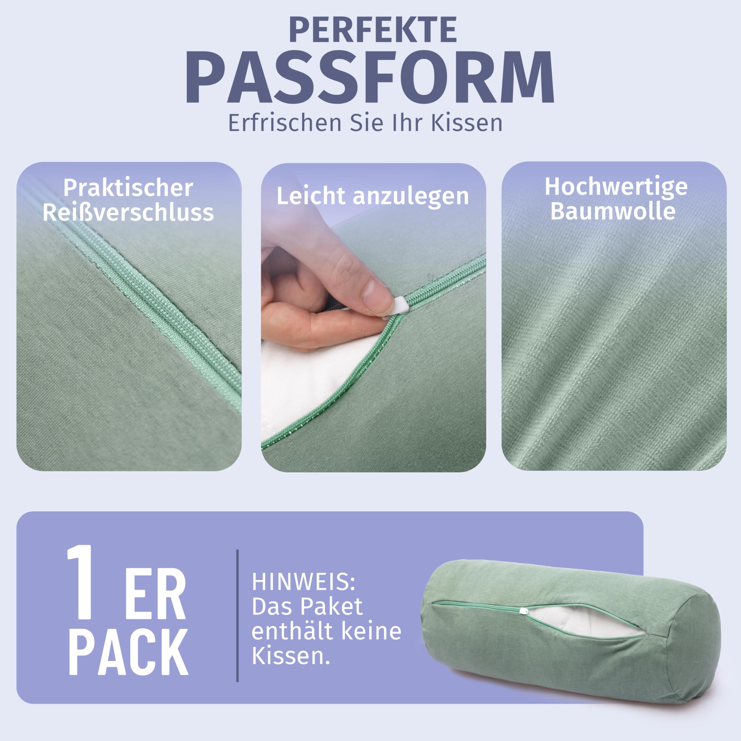 Exklusiv-heimtextil Lot De 2 Housses De Coussin En Jersey Avec Fermeture éclair De Qualité Supérieure, Coton, Vert Pomme, 40 X 80 Cm