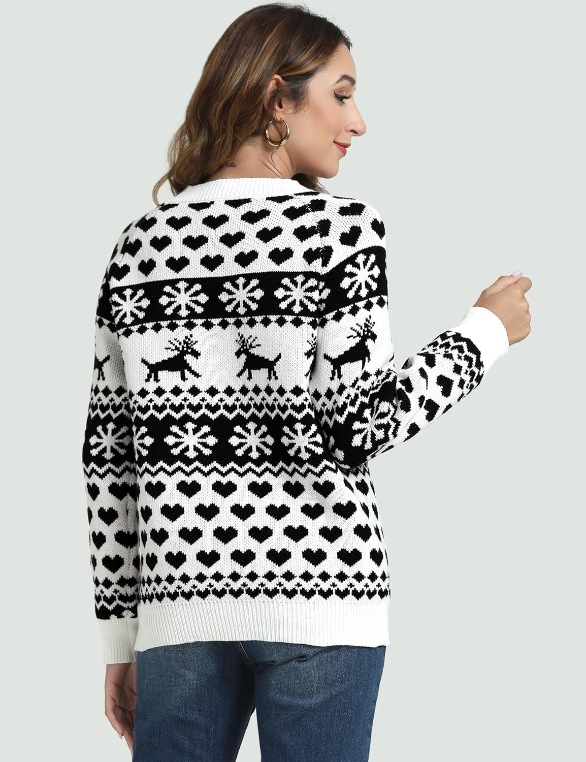 Women's Ugly Christmas Sweater Snowflake Reindeer Pattern Sweaters Crew Neck Cute Xmas Knit Pullover Tops - Image 5