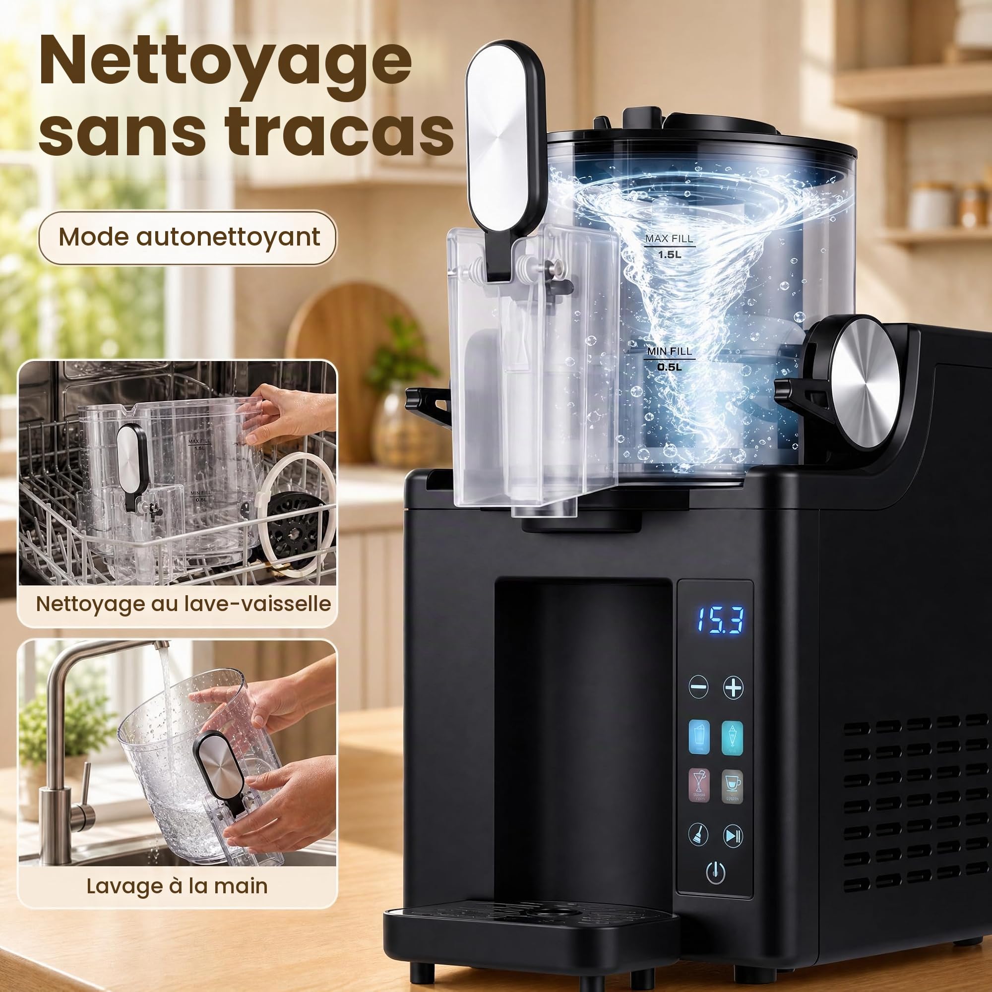 LIFEZEAL Machine à Glace 1,5L, Machine à Granités avec 4 Programmes