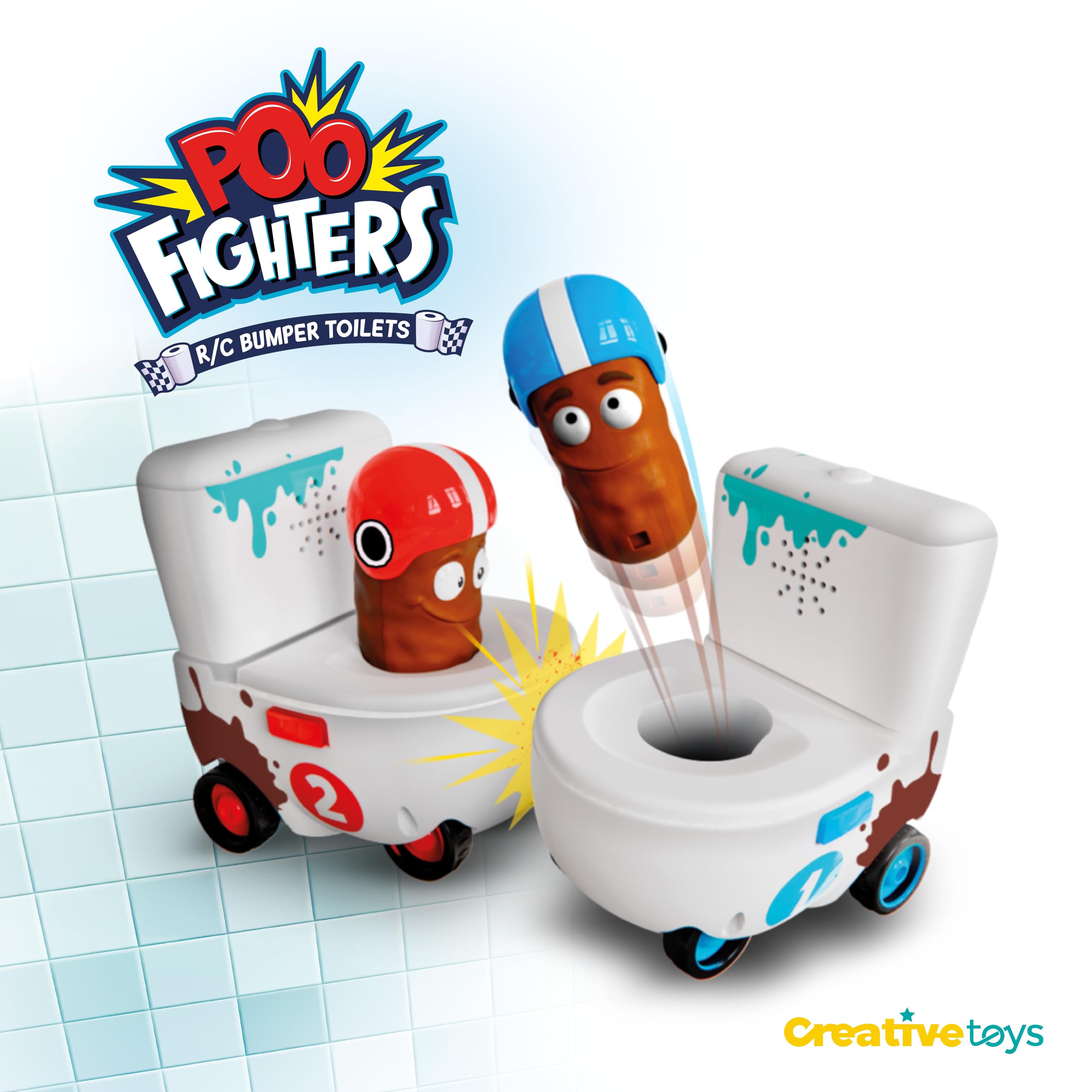Poo Fighters – interaktywna gra RC dla dzieci, walka o toalety z zdalnie sterowanymi samochodami, zabawnymi wstrząsami i efektami dźwiękowymi, zabawka elektroniczna dla dzieci, idealna na prezent, dla