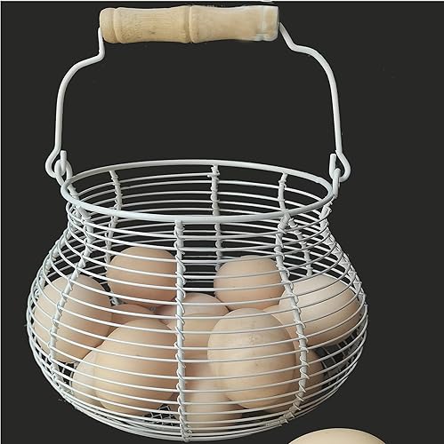 LINCOUNTRY Chicken Egg Basket for collecting Eggs,Wire Egg Basket for Gathering Fresh Eggs,Cream Egg Baskets for Fresh Egg Farmhouse,Handle Vintage
