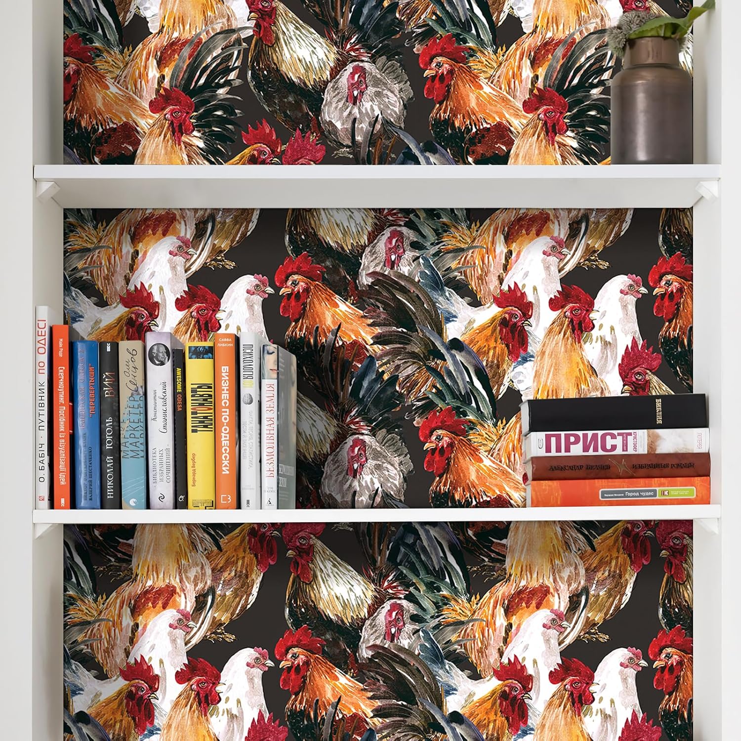 Livelynine 17.5x276 Black Chicken Wallpaper Peel and Stick for Kitchen Cabinet Covering Vinyl Kitchen Wall Paper Waterproof Removable Farmhouse Rustic Brown Contact Paper Dishwasher Cover Boho Chic