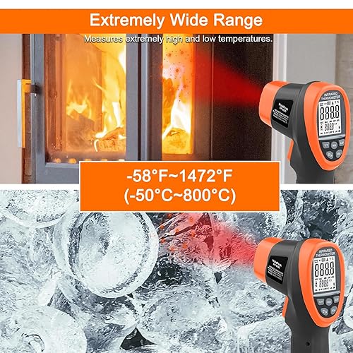 Miniatura 4 de HOLDPEAK - Termómetro infrarrojo D: S = 16:1, termómetro digital IR de 58 ℉ ~ 1472 ℉, herramienta IR de alta temperatura láser sin contacto para