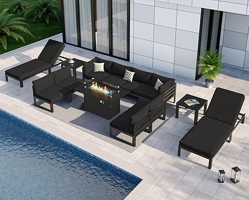 Miniatura 490 de NICESOUL 7 Piece White Powder-Coated Aluminum Patio Furniture with Fire Pit Table, 29 Inch Extra Wide Outdoor Sectional Sofa for 6, High-End Heavy