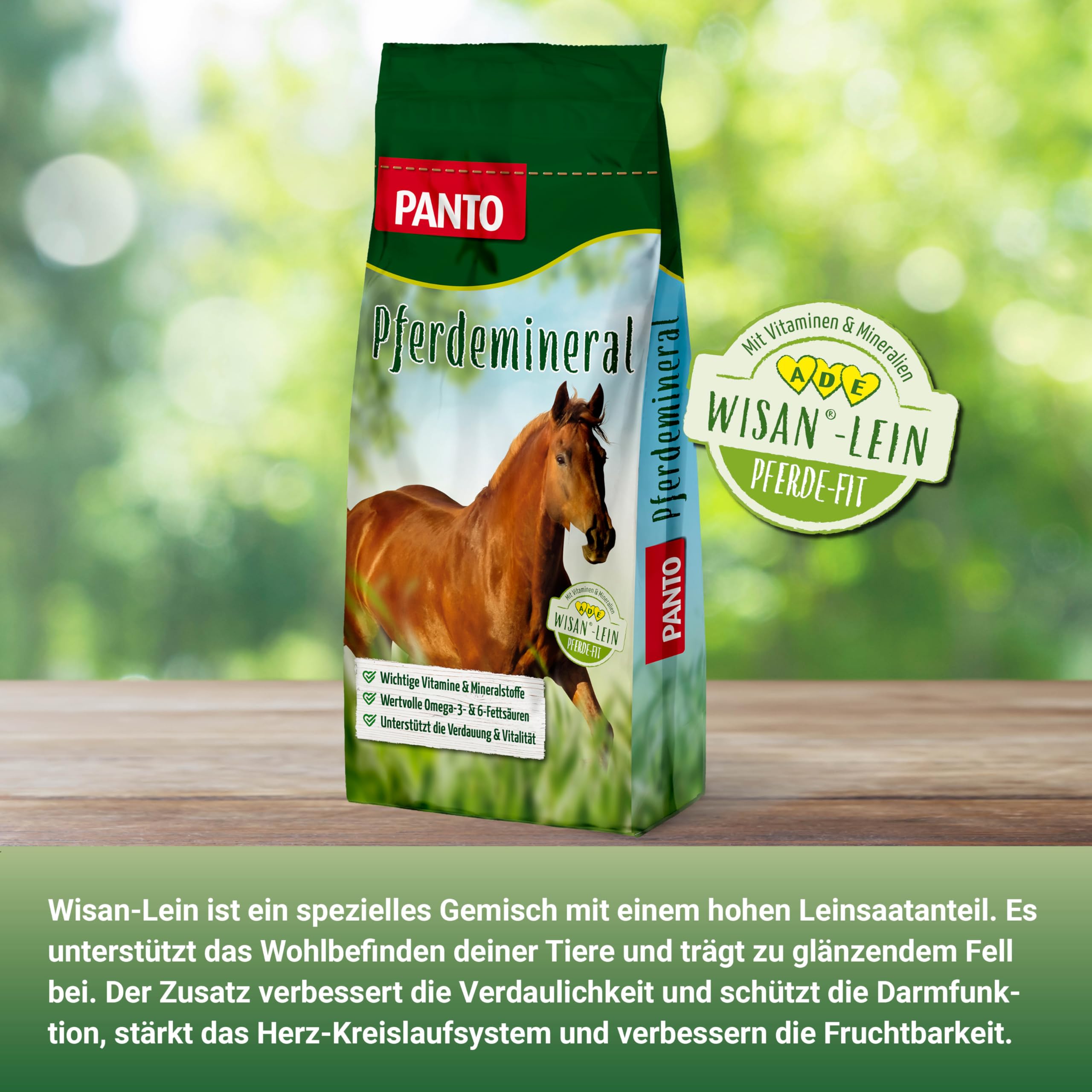 PANTO Pferdemineral mit Wisan-Lein 25 kg – Mineralfutter mit Omega-3 | Schmackhaftes Mineralfutter, reich an Mineralien, Vitaminen, Spurenelementen & Omega-3 – für vitale Pferde
