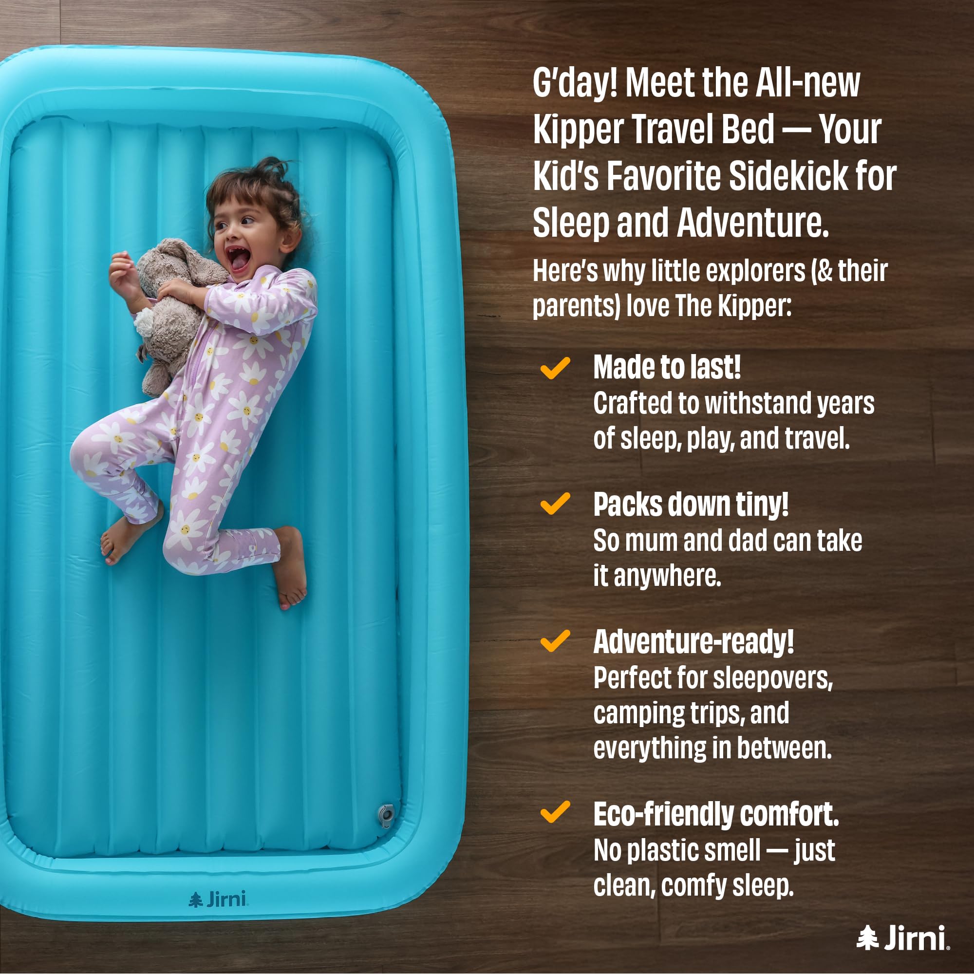 Jirni Kipper Toddler Travel Bed | Toddler Air Mattress | Kids Air Mattress | Inflatable Kids Bed | Travel Cot Airbed | Blow Up Mattress | Kid Travel Bed