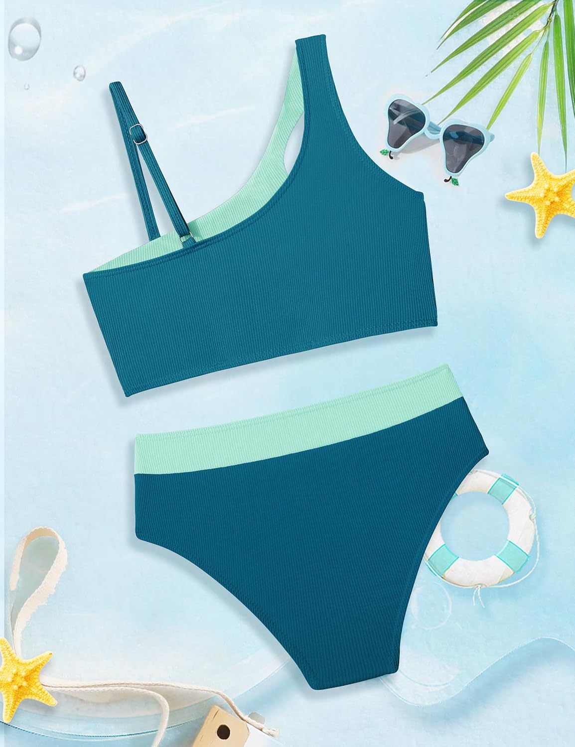 Girls Swimsuit Bikini Set Color Block Cut Out Two Piece Bathing Suit with Chest Pad Adjustable Straps Swimwear 7-16T - Image 8