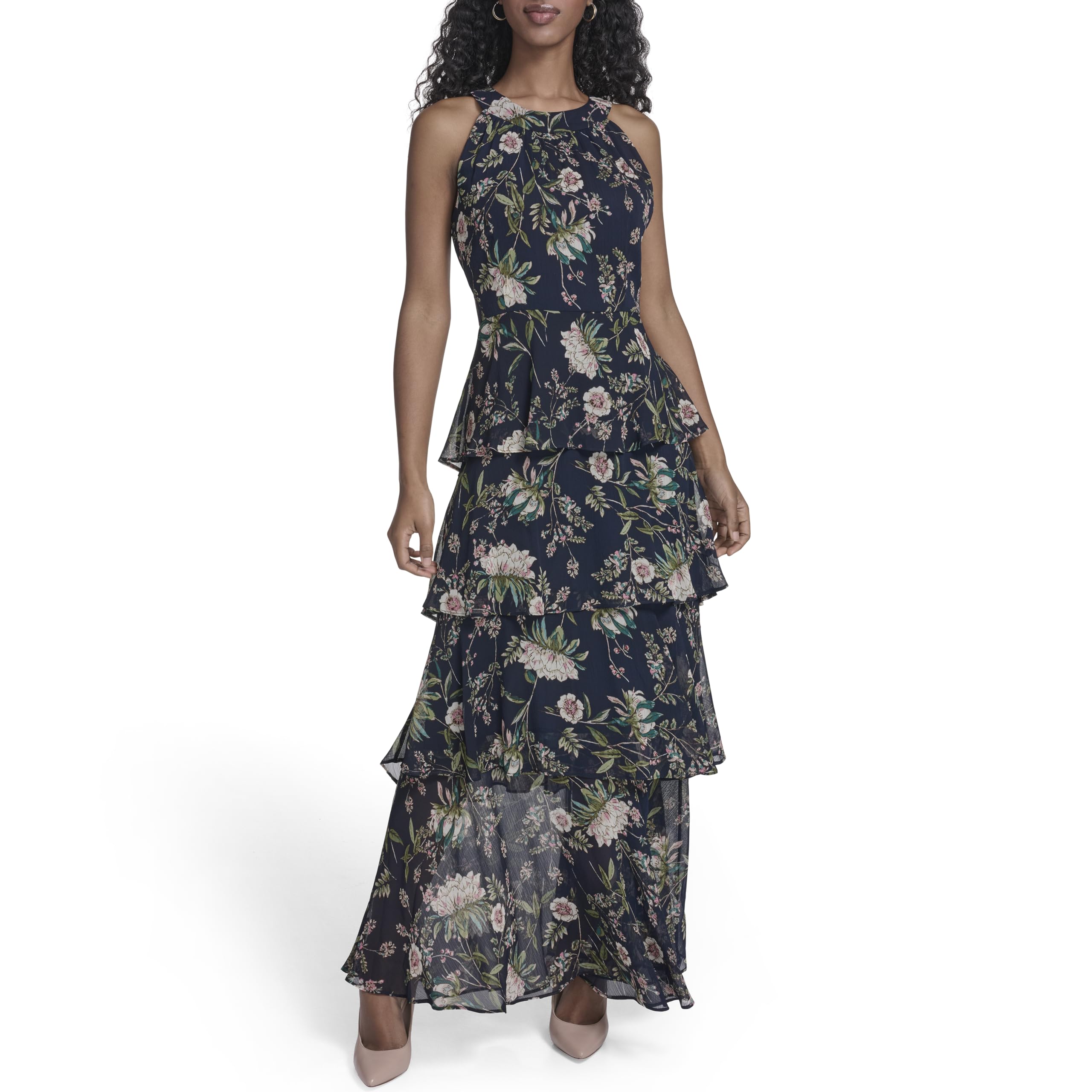 Tommy Hilfiger Women's Sleeveless Halter Neck Tiered Skirt Maxi Dress