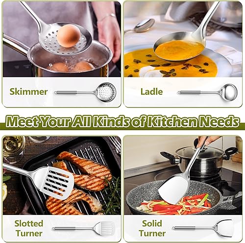 Miniatura 3 de E-far Juego de utensilios de cocina, 10 piezas de utensilios de cocina de acero inoxidable con soporte, juego de espátulas de cocina resistentes al