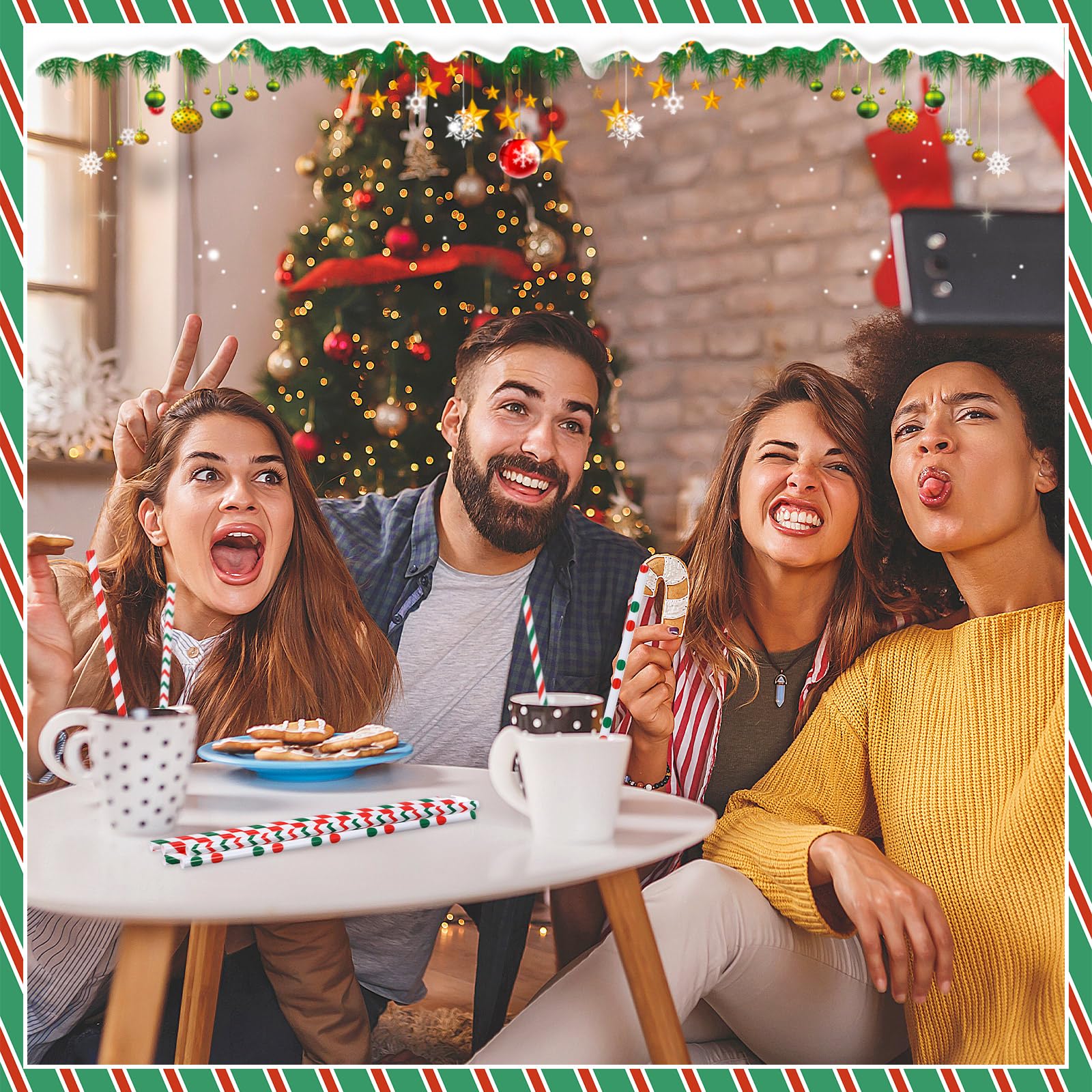 Uiifan 100 cannucce natalizie in plastica, 22,9 cm, 4 stili, riutilizzabili, per Natale, vacanze, compleanni, matrimoni, feste di famiglia, bomboniere (classiche)