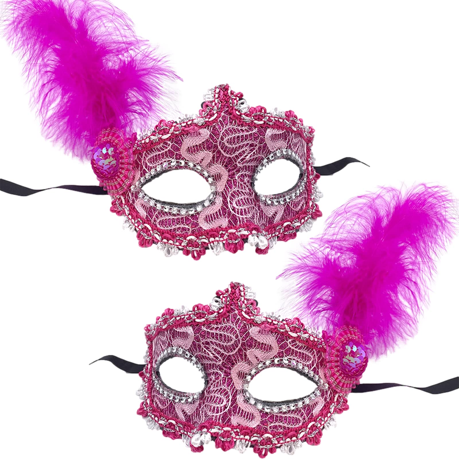 Jamron Women's Fancy Costume Mask with Rhinestones/Feather for Masquerade Party Ball Halloween Carnival Fuchsia SN070309 - Image 4