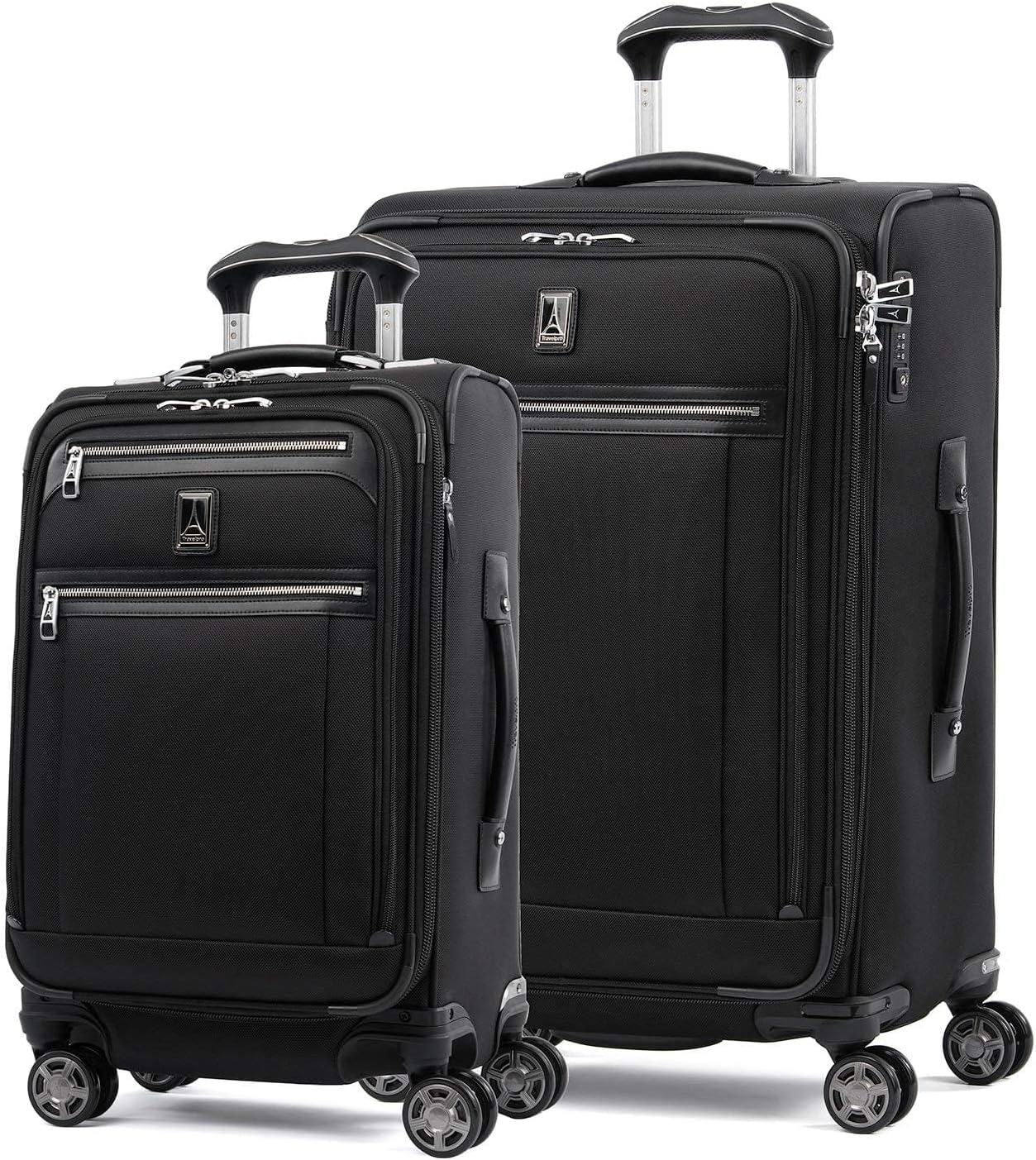Travelpro Platinum Elite Softside Expandable Luggage, 8 Wheel Spinner Suitcase, USB Port, Fits up to 15" Laptop, Men and Women, Business Plus, Shadow Black, 2-Piece Set (21/25), Platinum Elite