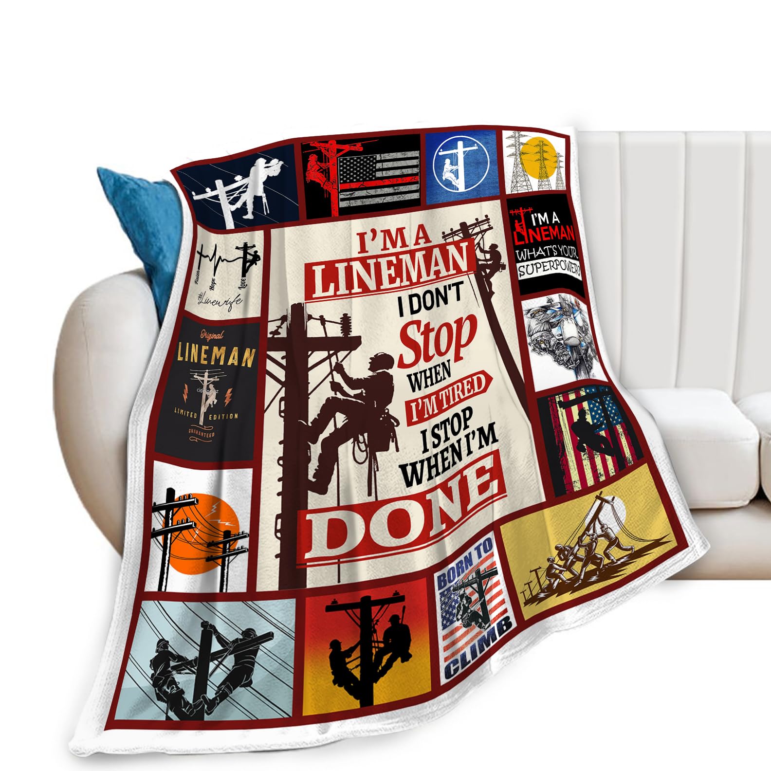Lineman Blanket Electrician Job Gifts Throw Blanket Super Soft Flannel Lightweight Fluffy Plush Cozy Fuzzy Fleece Appreciation Blanket for Woman Adults Man for Bedding Sofa 40"X50"