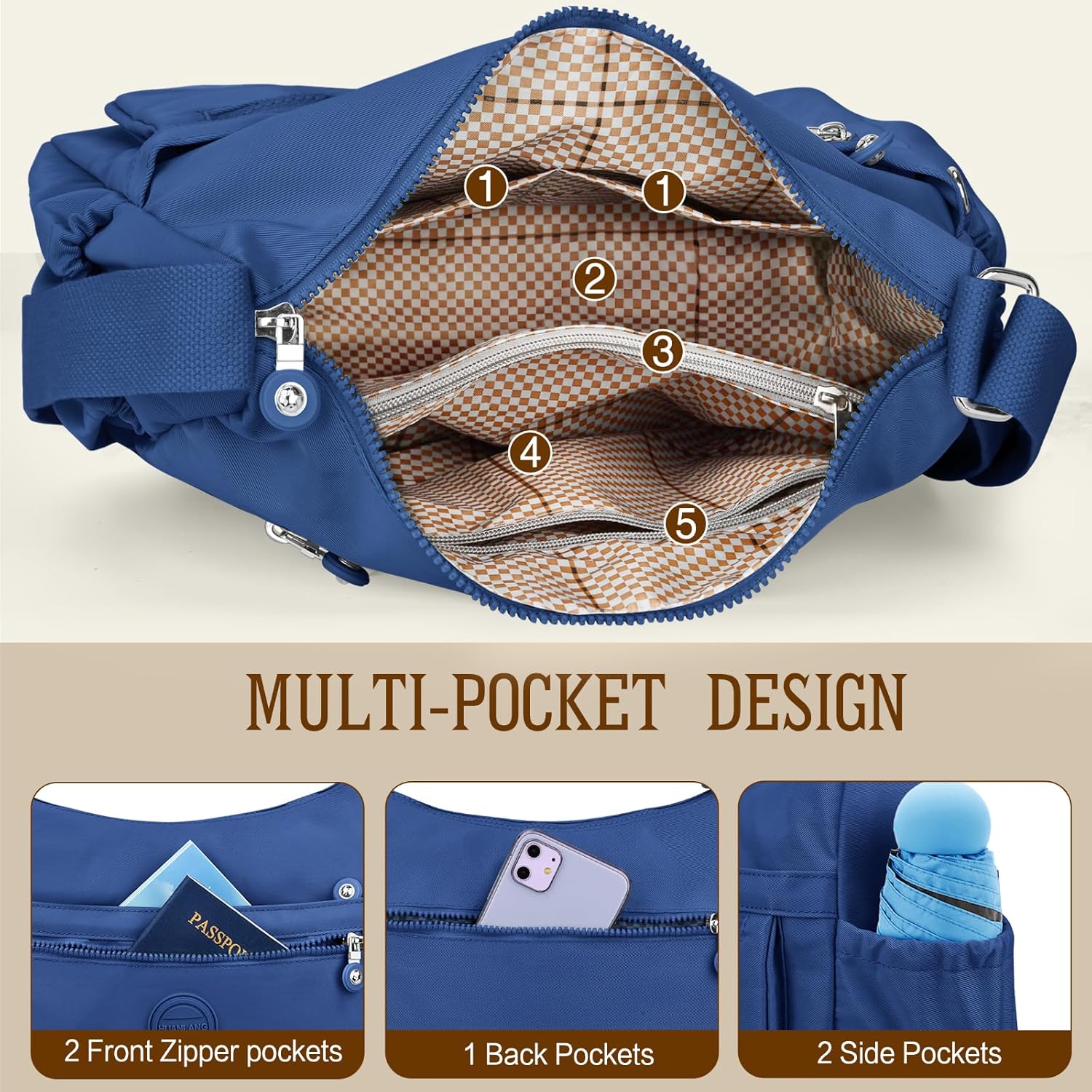 HUANLANG Nylon Crossbody Bags for Women Large Lightweight Travel Purse Waterproof Multi Pocket Shoulder Bag - Image 4