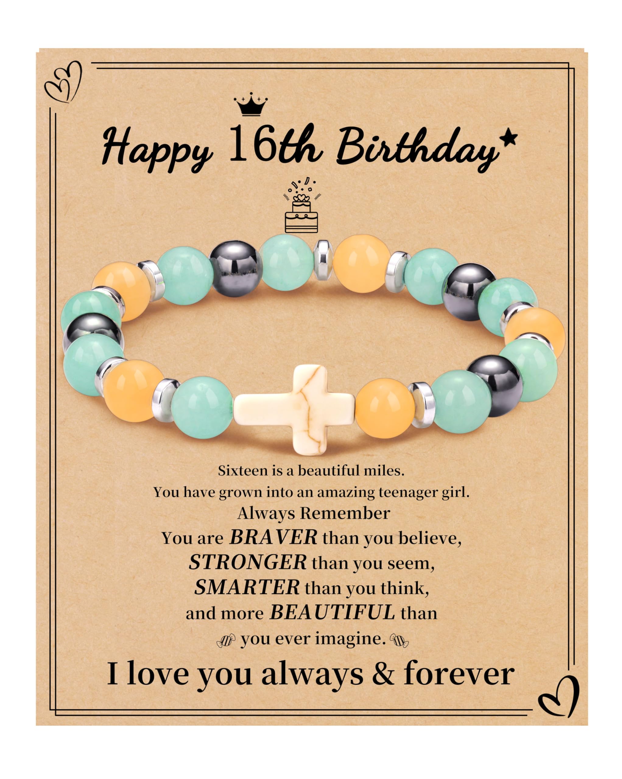 JSJOY Nature Stone Bracelet Birthday Gifts for Women Girls, Birthday Cross Bracelet Gifts for Age 6 to 80 Year Daughter Granddaughter Niece Mom Sister Christian Easter Gifts