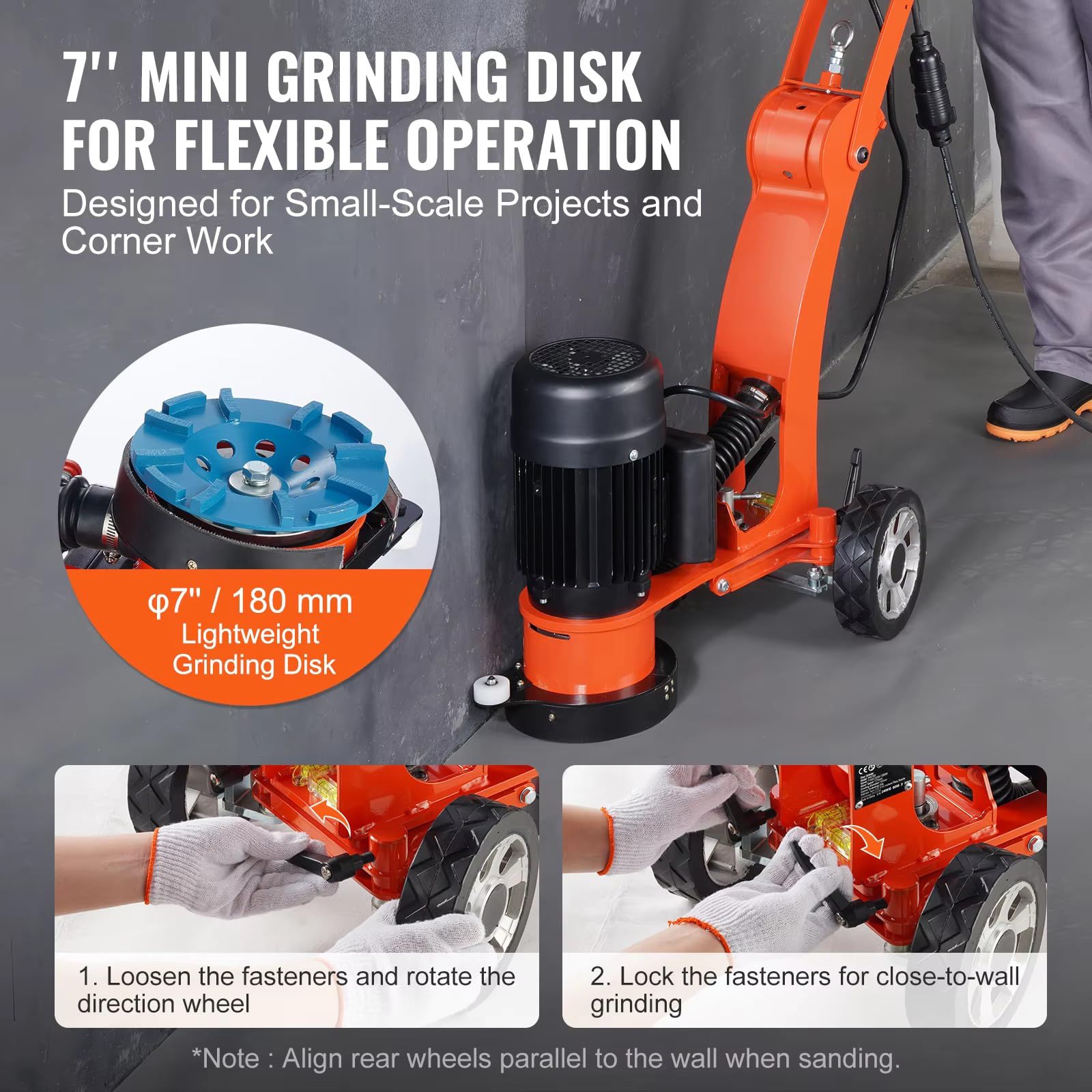 Lucidatrice elettrica Walk-Behind per pavimenti in calcestruzzo, 1.7HP 1300W 1720RPM, ideale per superfici in pietra di marmo di granito