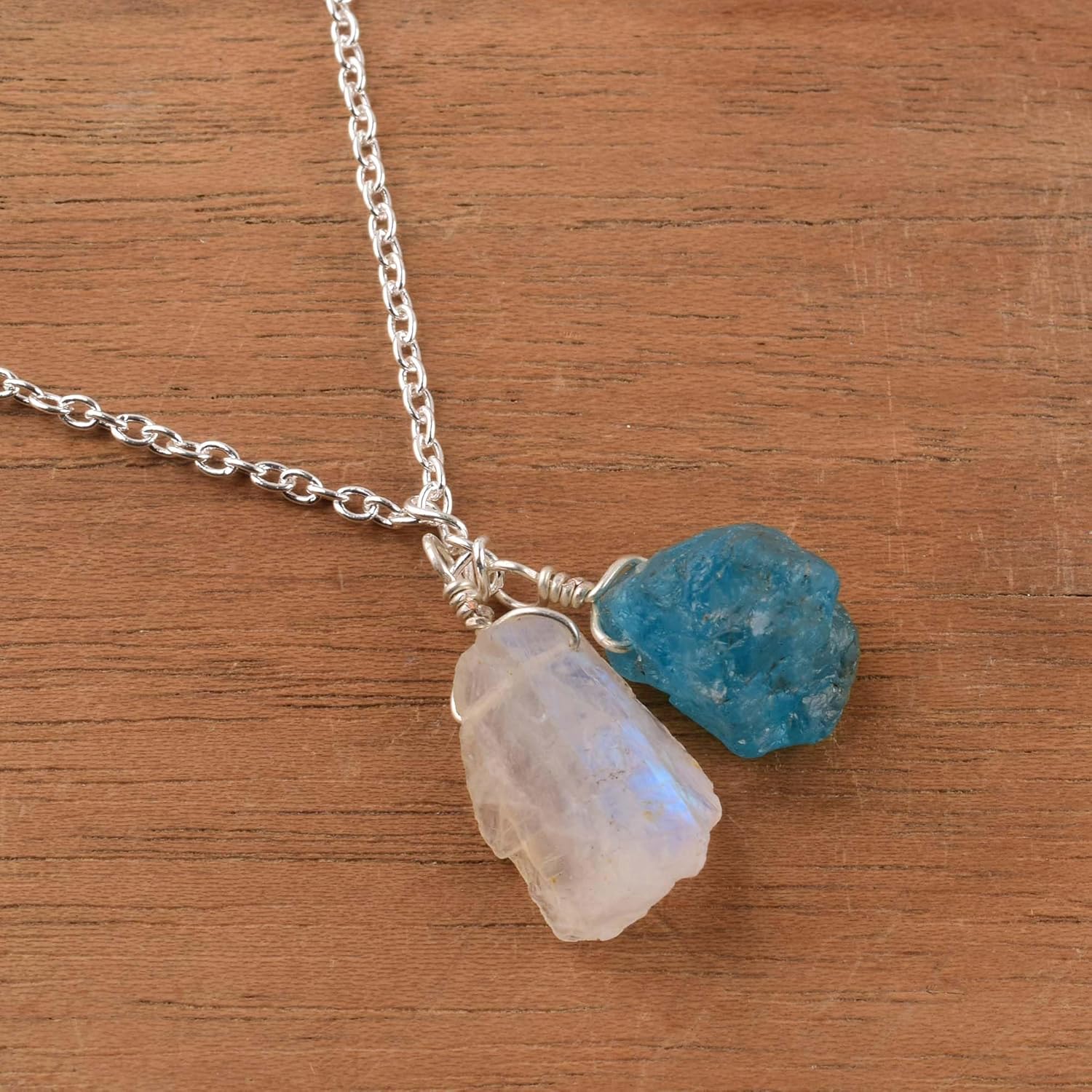 Raw Moonstone and Apatite Natural Crystals Pendant Necklace, Gemstone Rough, Energy Healing Crystals, Birthday, Gift for Her, Gemstone Jewelry 18 inch AAA+ Quality - Image 3