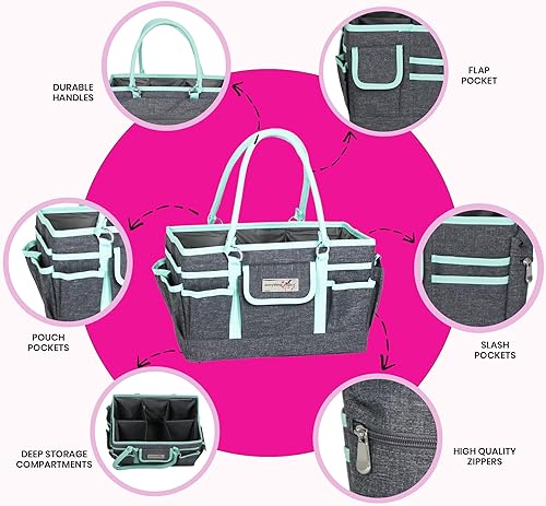 Miniatura 4 de Everything Mary Deluxe Store and Tote, gris jaspeado y verde azulado, organizador para arte, manualidades, costura y álbumes de recortes,