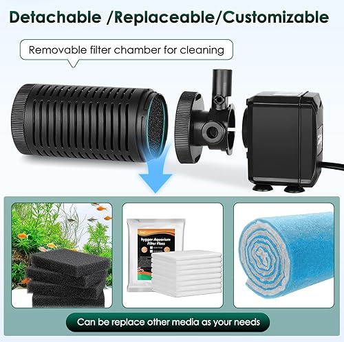 Miniatura 4 de hygger Filtro sumergible para acuario, filtración en tanque de bajo ruido con aireación, 105 GPH para filtros de tanque de peces de agua dulce y