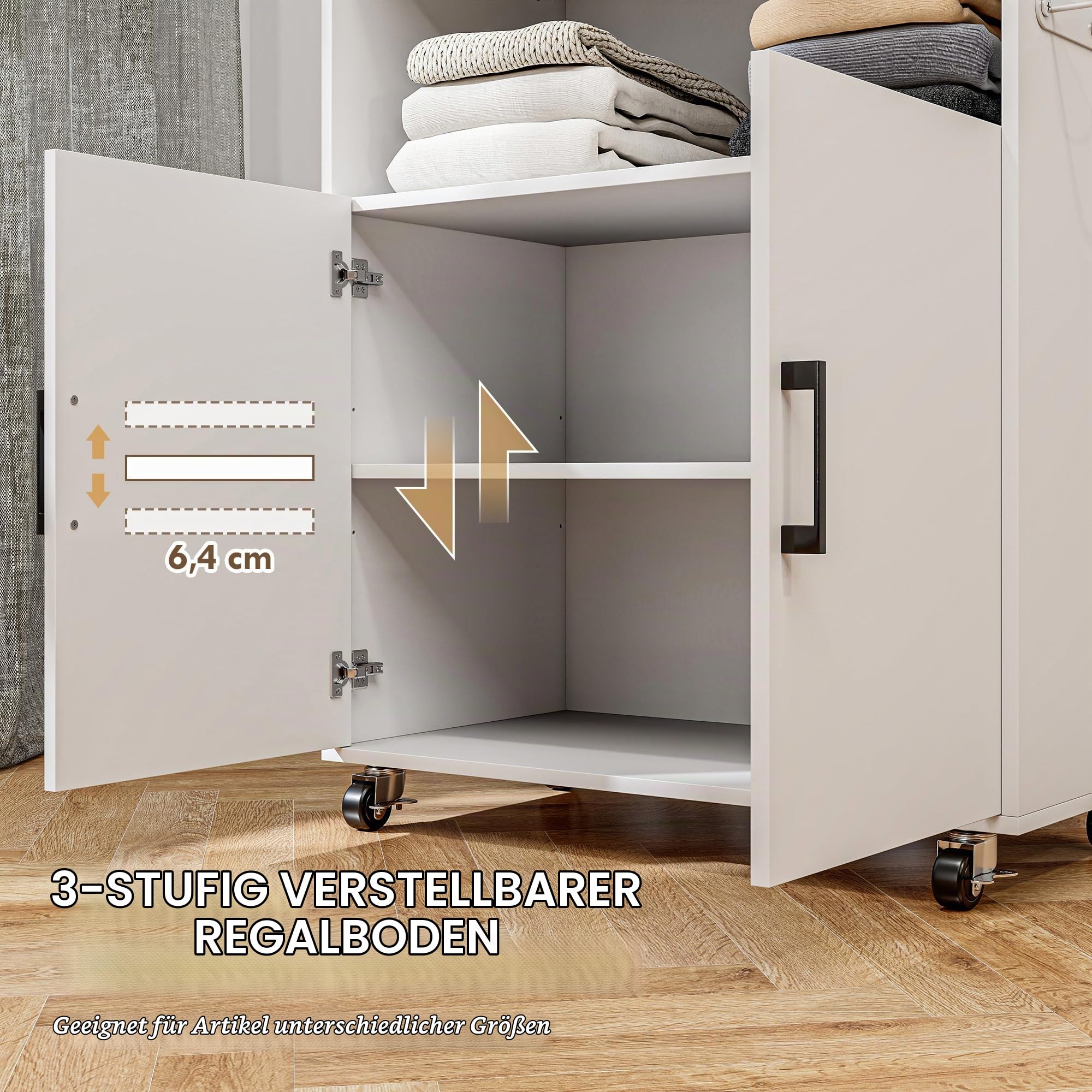 HOMCOM Bügelschrank auf Rädern Bügelbrett mit Hängebügel Offene Ablage und Bügelbrett 125x43,5x102,5 cm Weiß