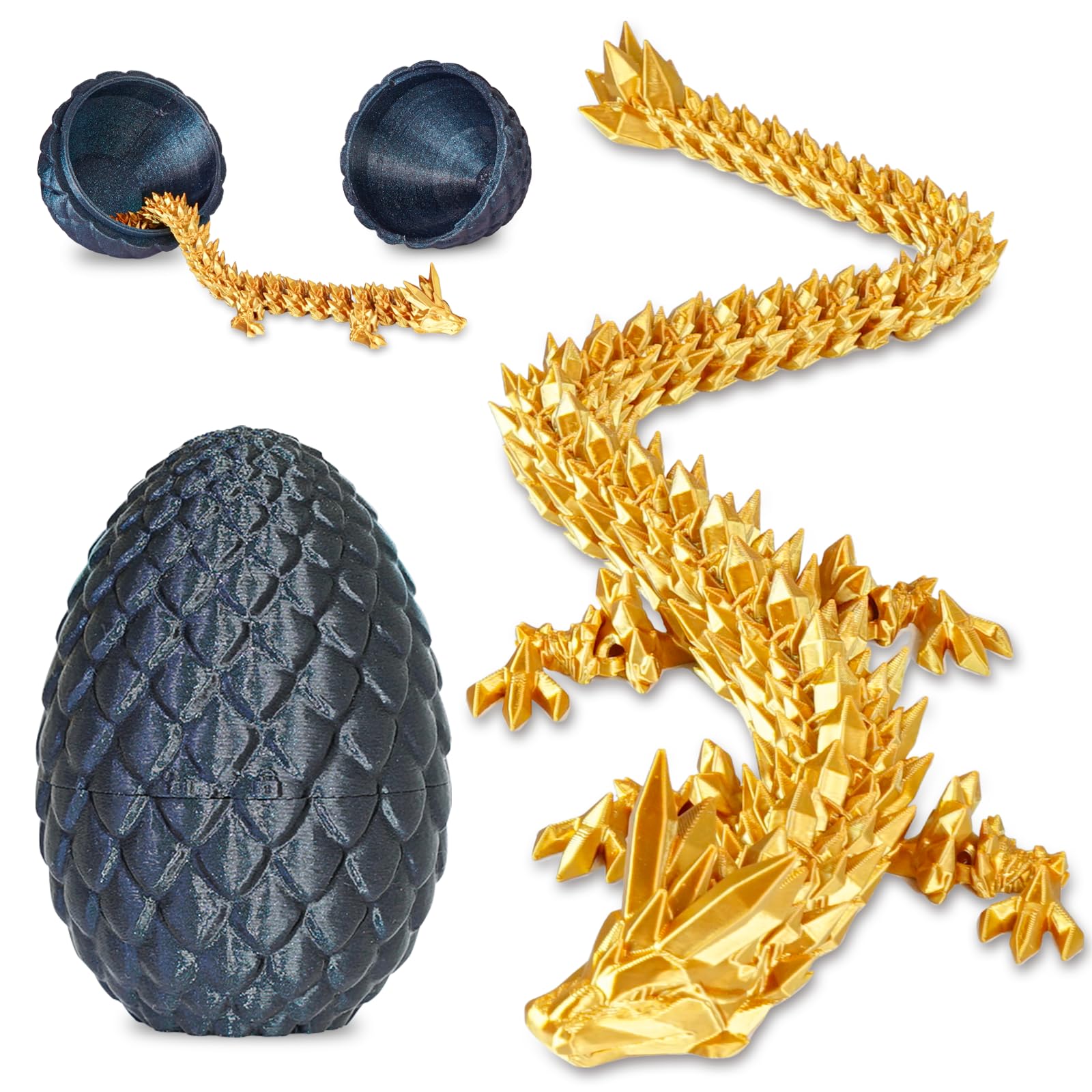 Olee Odee Dragon Egg with Dragon Inside 3D Printed Surprise Toys for Kids Adults Gifts Christmas Stocking Fillers Easter Desk Toy Office Room Decor, Shiny Black, M (H:5.8 in / 15cm)
