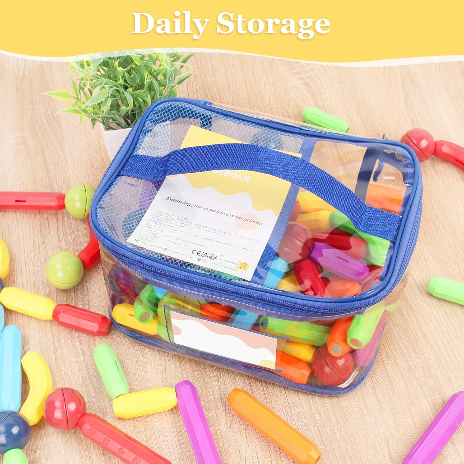 BEBOAN 6 Packs Storage Bags Organizer Jewelry Clothing Storage for Family Members, Travel Waterproof Container for Clutter and Other Little Items, Reusable Clear PVC Organizing Case Bags Blue