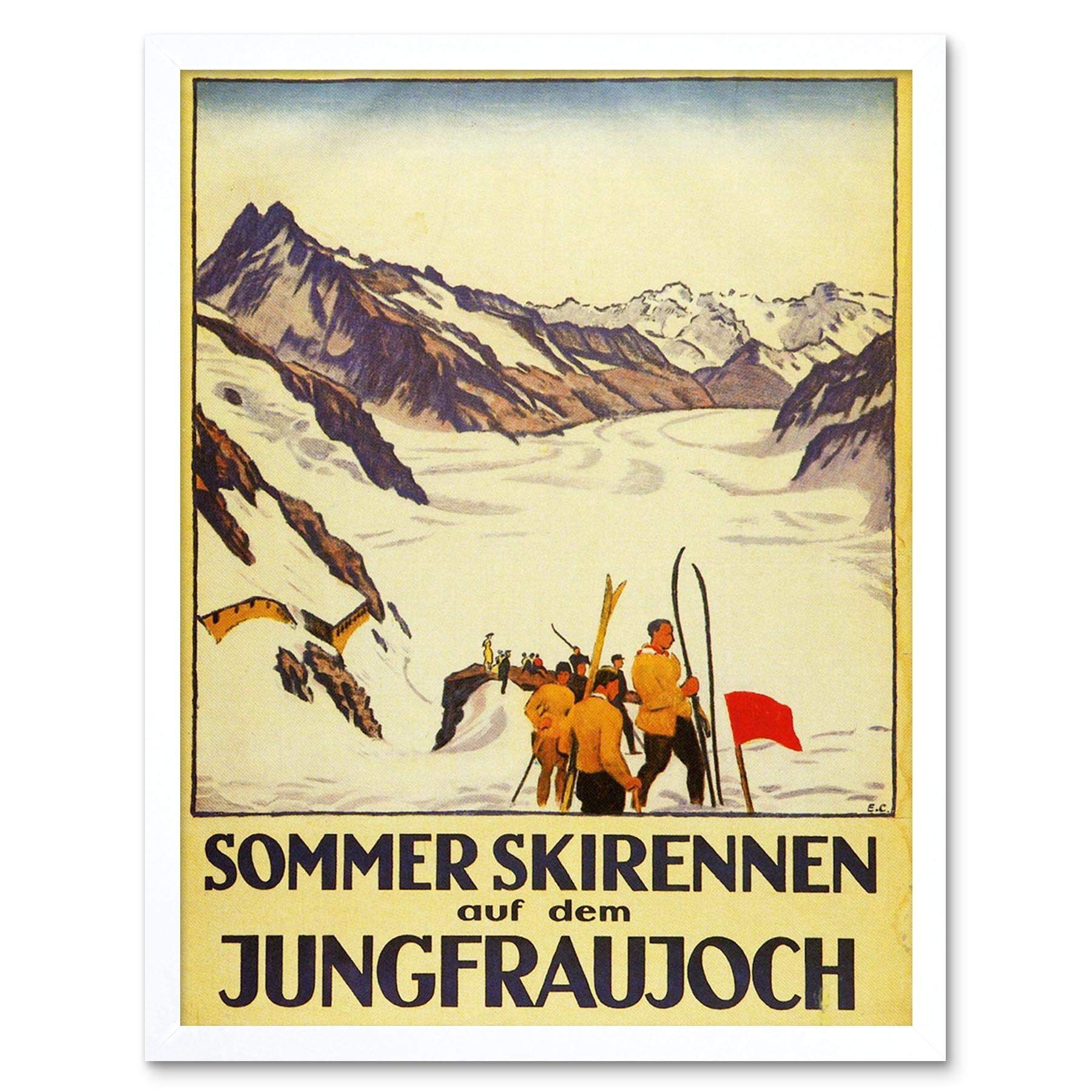 Wee Blue Coo Sport Exhibition Event Summer Ski Race Jungfrau Alpine Mountain Art Print Framed Poster Wall Decor 12X16 Inch