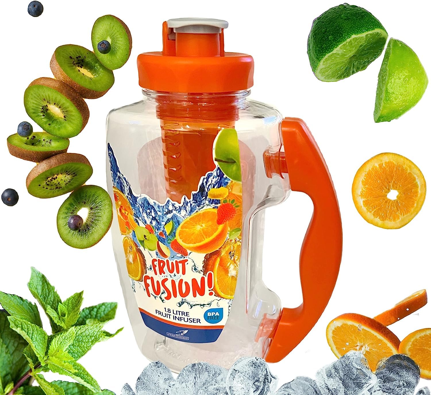 Haadi Traders Fruit Infuser Water Bottle 1.8L - For Detox, Diet, Hydration, Health, Cocktails, Picnics, BBQ, Sports - BPA Free Plastic - Colours Vary (Red)