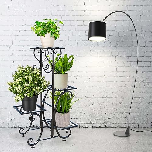 Miniatura 4 de Soporte para plantas de 4 niveles para interiores y exteriores, estante de metal para macetas, estantes de exhibición de macetas de hierro forjado,