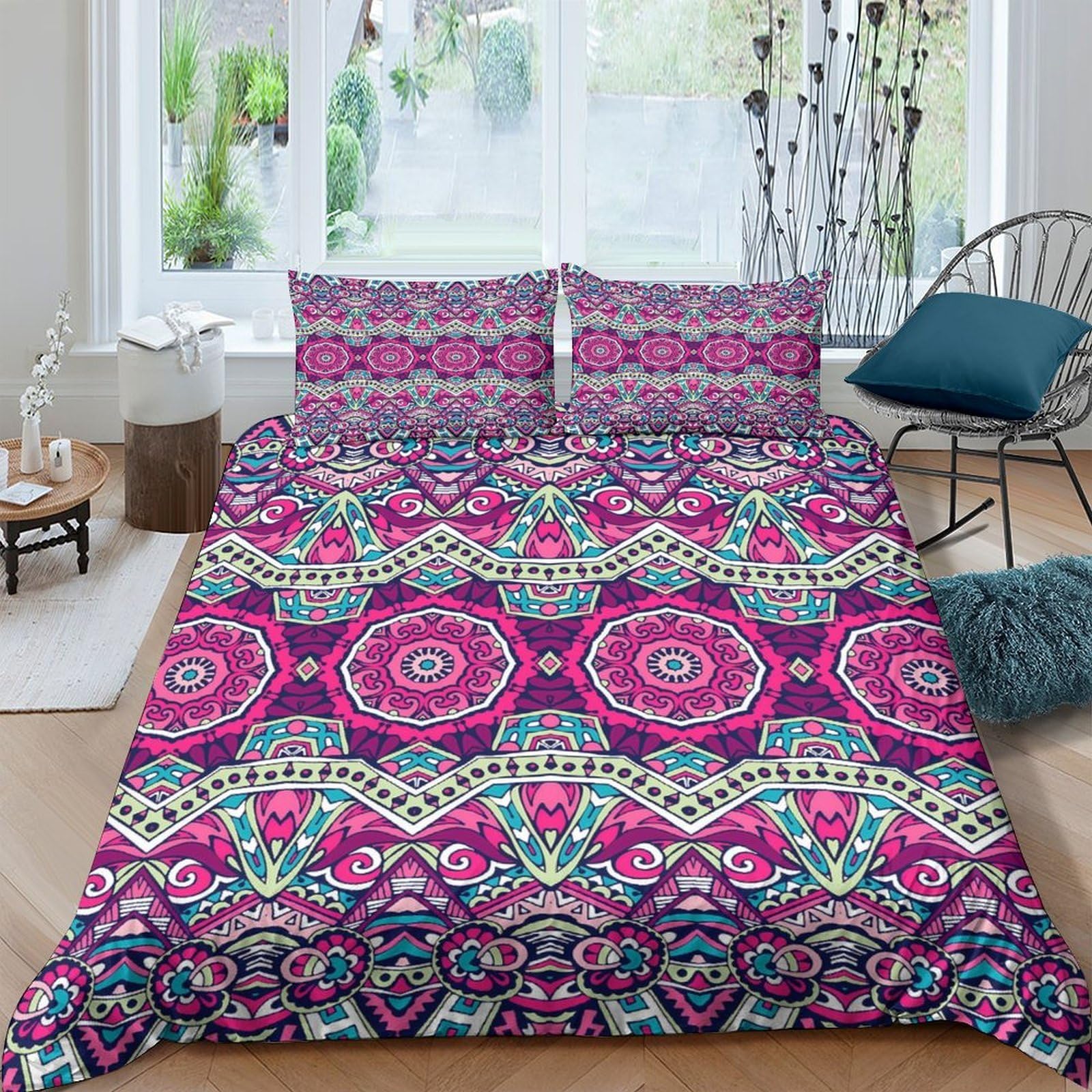Ctjqhvkz Style-10 3D Printed Mandala Pattern Fitted Sheet Microfiber Pink Blue Ethnic Bed Cover For Bedroom Guest Room Decor Protection Single（135X200cm）