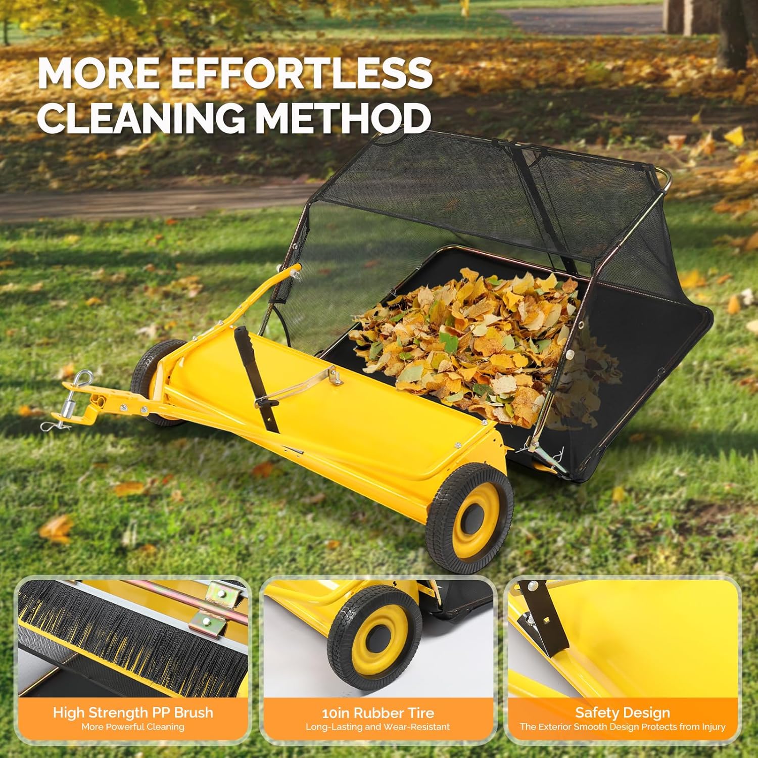 VINGLI 42 Inch Garden Lawn Yard Sweeper, 12 cu.ft. Heavy Duty Tow-Behind,Pull-Behind Leaf Collector with Quick-Release Bag for Leaves, Grass & Debris on Lawn, Yard, Garden & Artificial Grass