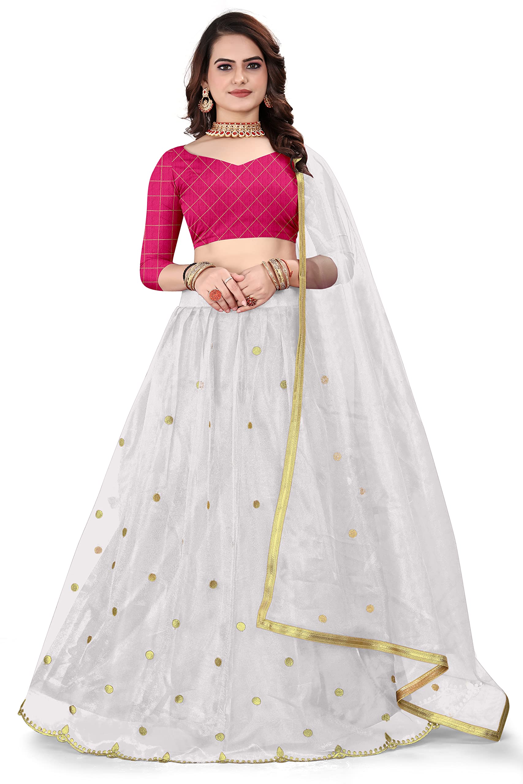 Women's semi stitched Net Lehenga Choli and Dupatta set (Embroidered)-image-34