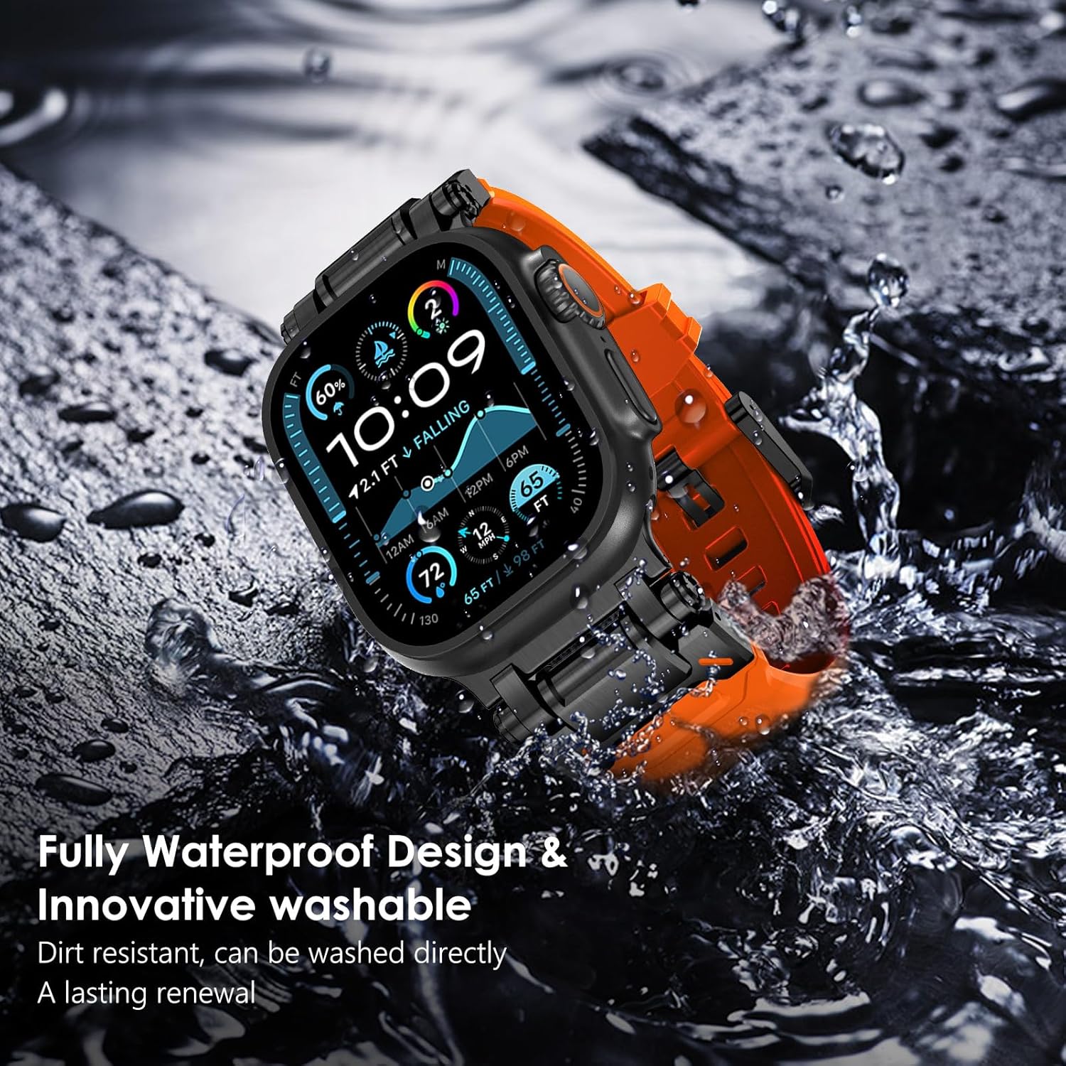 FULLIFE Designed for Apple Watch Band Apple Watch Ultra 3/2/1 49mm for Men, Silicone Rubber Bands with Metal Connector for Apple Watch Series 11/10 46mm, 9/8/7 45mm, SE2/SE 6/5/4 44mm, 3/2/1 42mm - Image 7