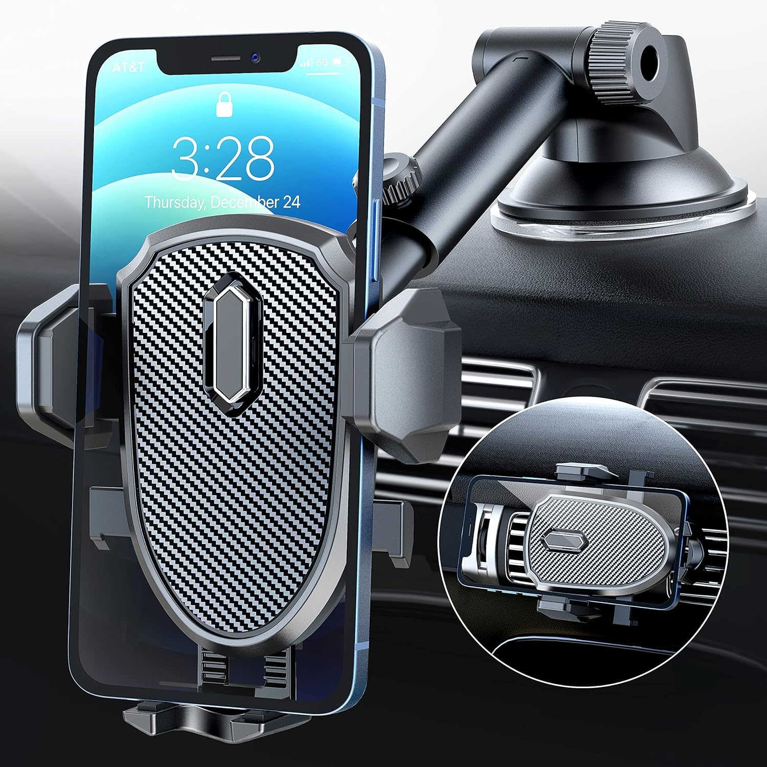 車載ホルダー スマホ 伸縮アーム ワンタッチ 粘着ゲル吸盤＆エアコン吹き出し口式兼用 スマホスタンド 車 携帯ホルダー 取り付け簡単 手帳型ケース対応 自由調節/日本語説明書付き/4-7インチ全機種対応 AA07