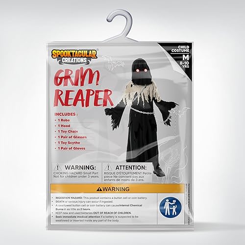 Miniatura 7 de Spooktacular Creations Disfraz de parca de ojos brillantes para niños, disfraz de Halloween para niños, Halloween, fiesta de disfraces