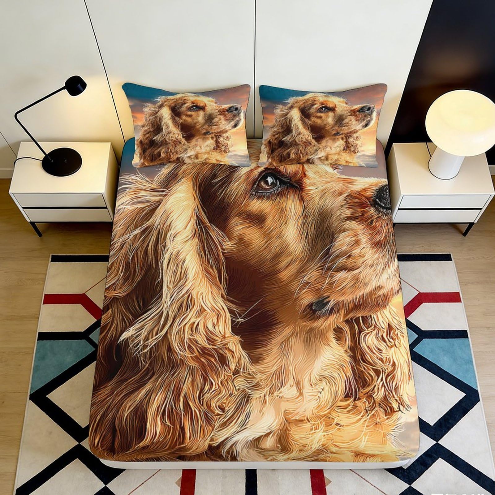 Jqzkxnhpbr Style-1 3D Printed Golden Retriever Fitted Sheet Microfiber Soft Breathable Dog Bed Cover For Bedroom Guest Room Decor Protection 90X200x25cm