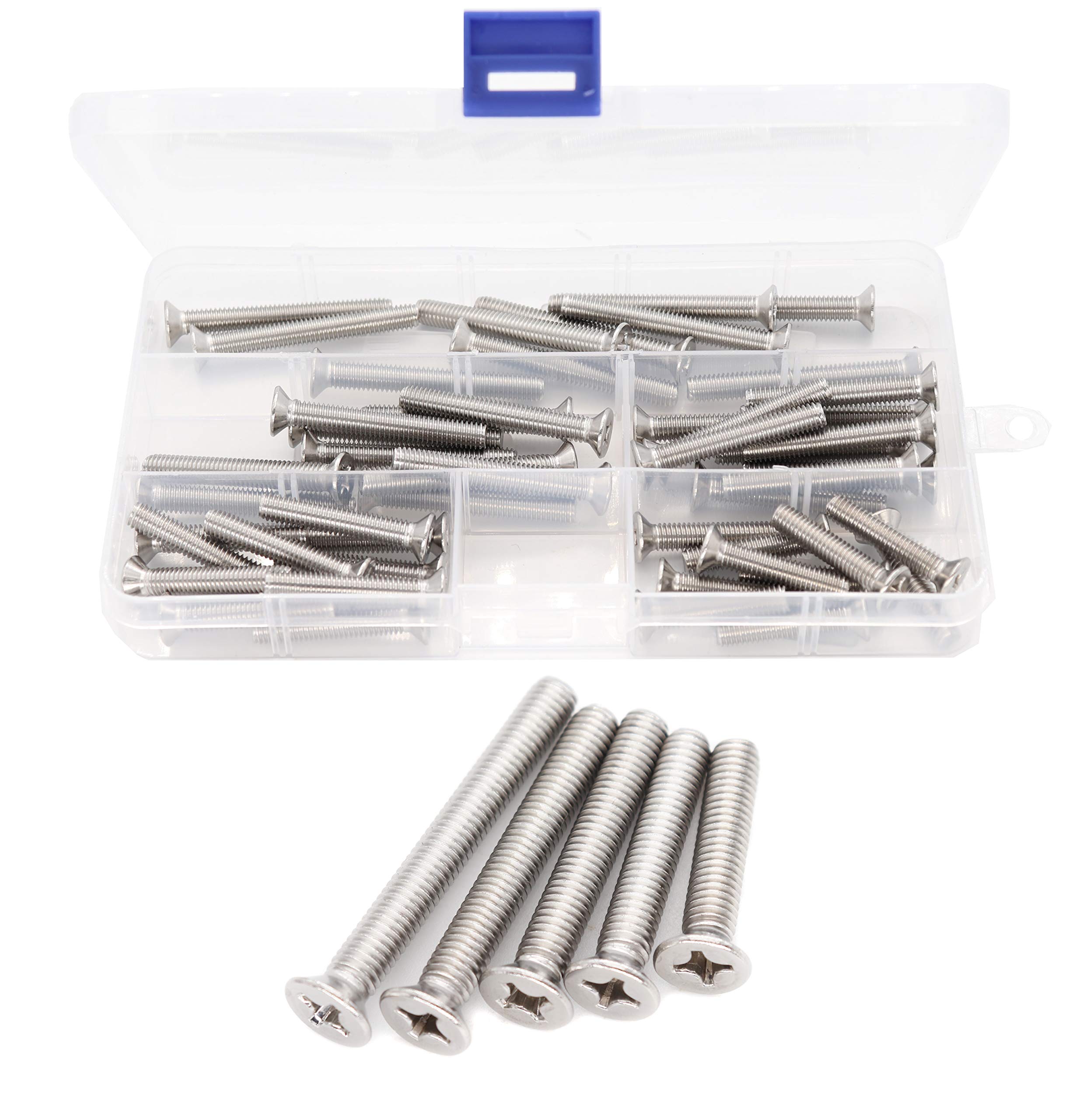 binifiMux 50pcs Flat Head Phillips M6 Machine Screws Assortment Kit, 304 Stainless Steel, M6x30mm/ 35mm/ 40mm/ 45mm/ 50mm