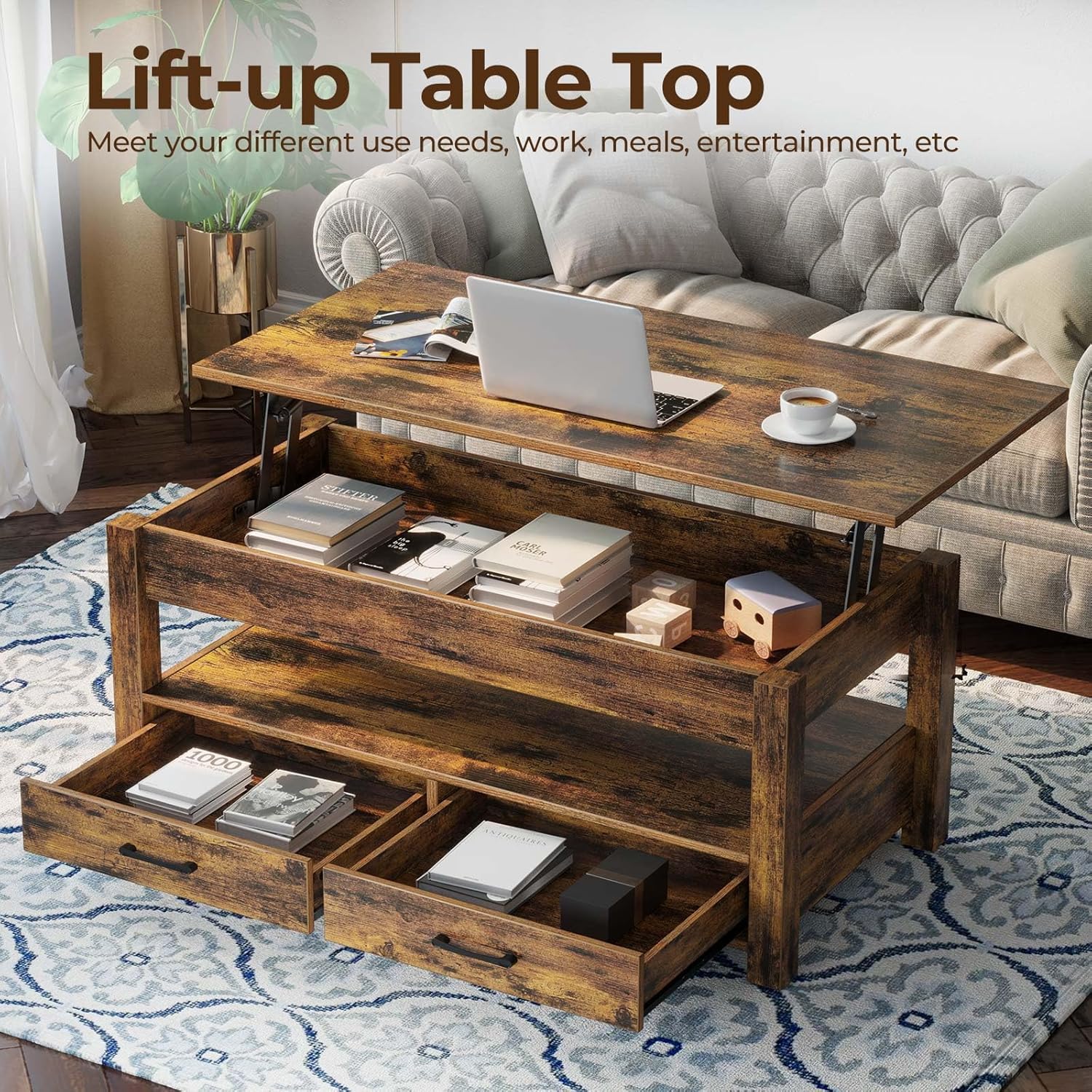 Mesa De Café Elevable Compartimento Oculto Y Estante D... | Envío Gratis