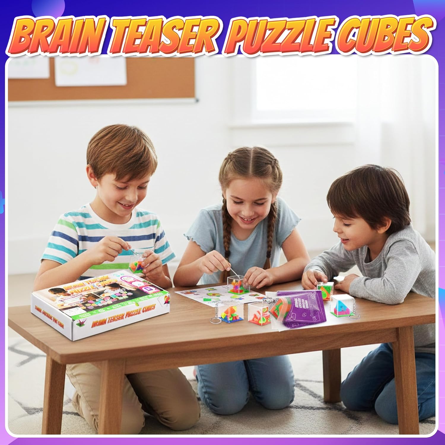 Brain Teaser Puzzle Cubes on Keychain (24 Pack) - Mini Maze Toys for Kids, Unique Party Favors, Goodie Bag Fillers, Treasure Box Classroom Rewards, Bulk Small Toys for Boys & Girls