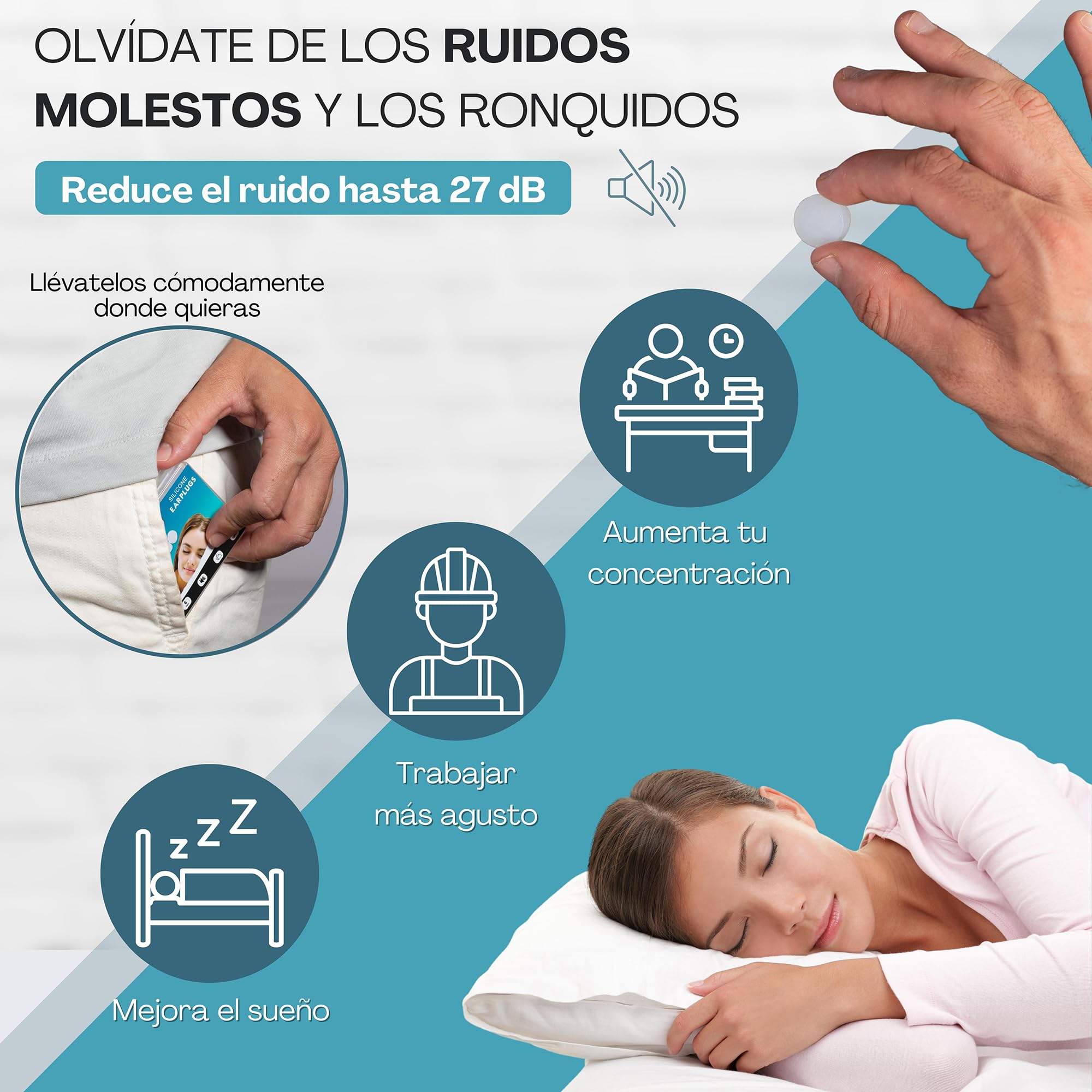 12 Tapones Oidos Ruido Dormir de Silicona. Para Dormir, Excelente Cancelación de Ruidos. Nadar, estudiar, antironquidos. eBook incluido 10 Consejos para Dormir Bien