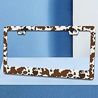 Vista 2 de Marco de matrícula con estampado de vaca marrón, marcos de matrícula con manchas de animales, soporte de accesorio divertido para automóvil, marco