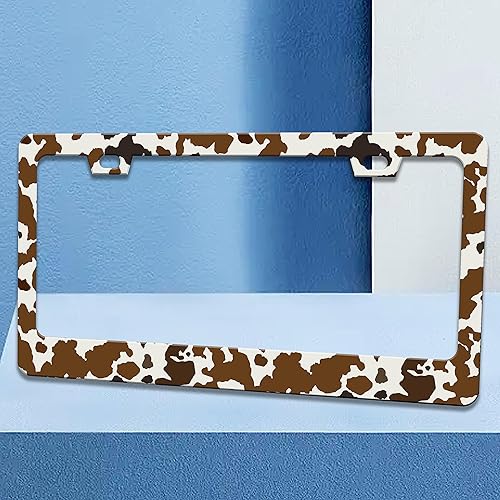 Miniatura 2 de Marco de matrícula con estampado de vaca marrón, marcos de matrícula con manchas de animales, soporte de accesorio divertido para automóvil, marco