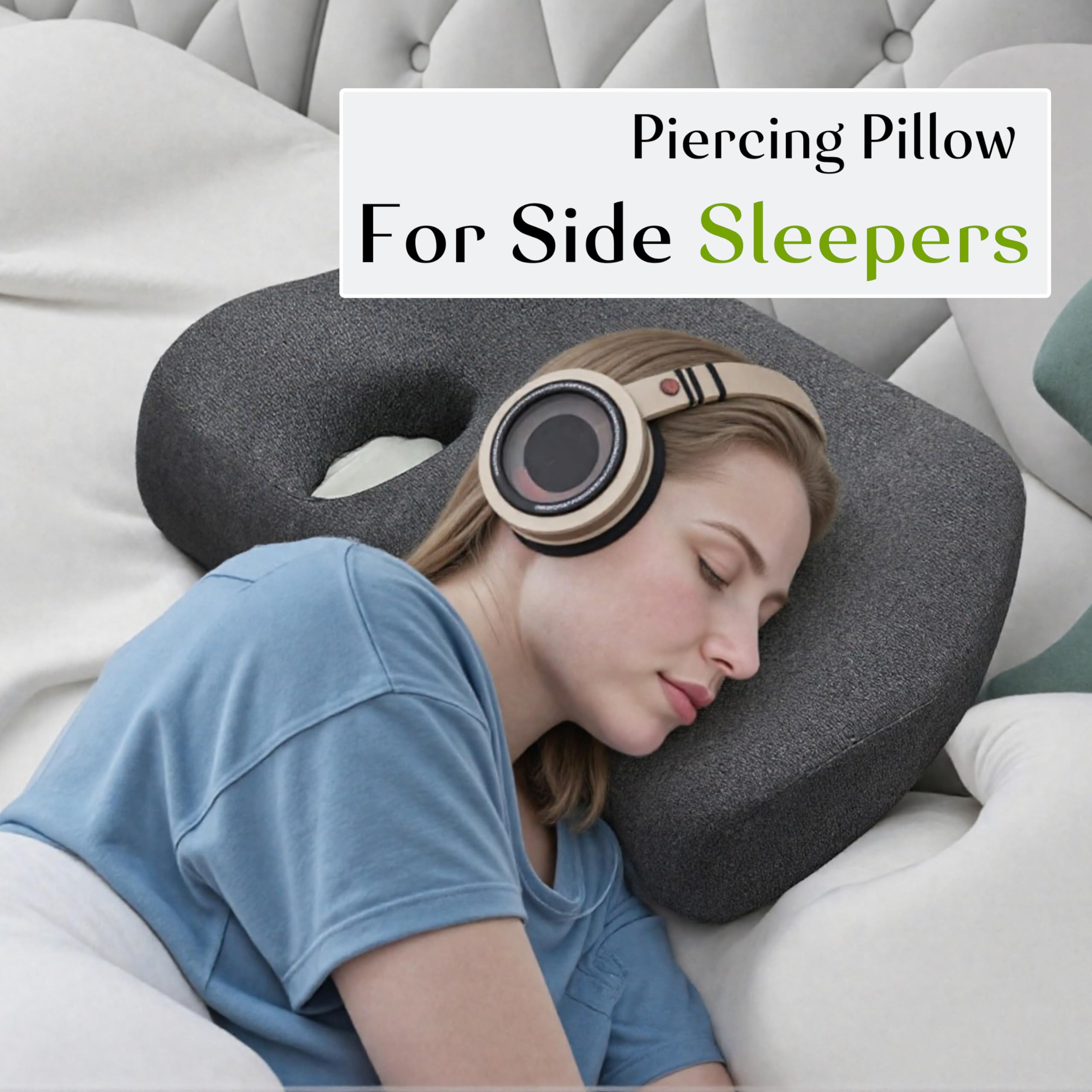 Cuscino per piercing all'orecchio, cuscino con fori laterali in memory foam a 2 fori, per dolori all'orecchio, infiammazione e piaghe da decubito, fornisce una protezione confortevole