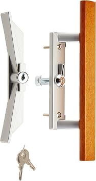 Wright Products - Surface Mounted Keyed Sliding Patio Door Latch Set, Wood/Aluminum Grey - Internal Keyed Replacement Sliding Glass Door Lock