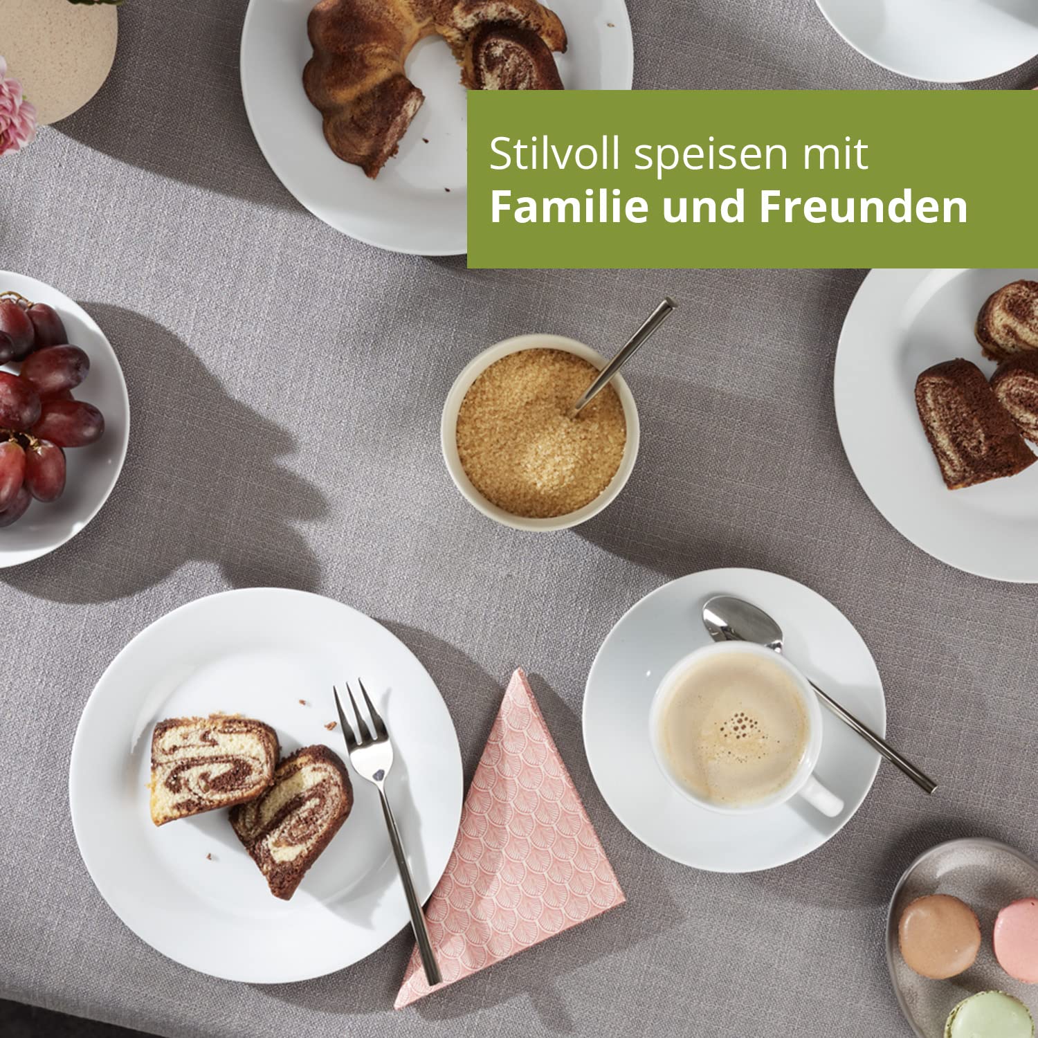 Level One | Kaffeeservice aus Porzellan | 18-teiliges Geschirrset für 6 Personen | Zeitloses, klassisches Design | Porzellan in Weiß | Kaffeetassen, Untertassen & Dessertteller