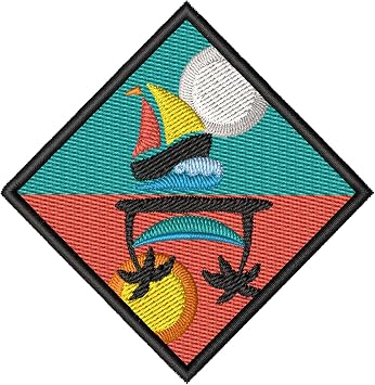 Super Rad Island Sun Palm Tree Blue Waves Embroidered Premium Patch Iron-On or Sew-On Embroidery Applique - Boat Nautical Sea Ocean Creatures Beach - Novelty Badge Emblem - Vacation Tourist Souvenir
